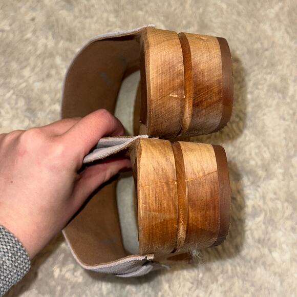 Sanita Hedi Sz 9 Classic Wooden Heel Clog Syringa Lavender Suede Brass Buckle - Picture 7 of 8